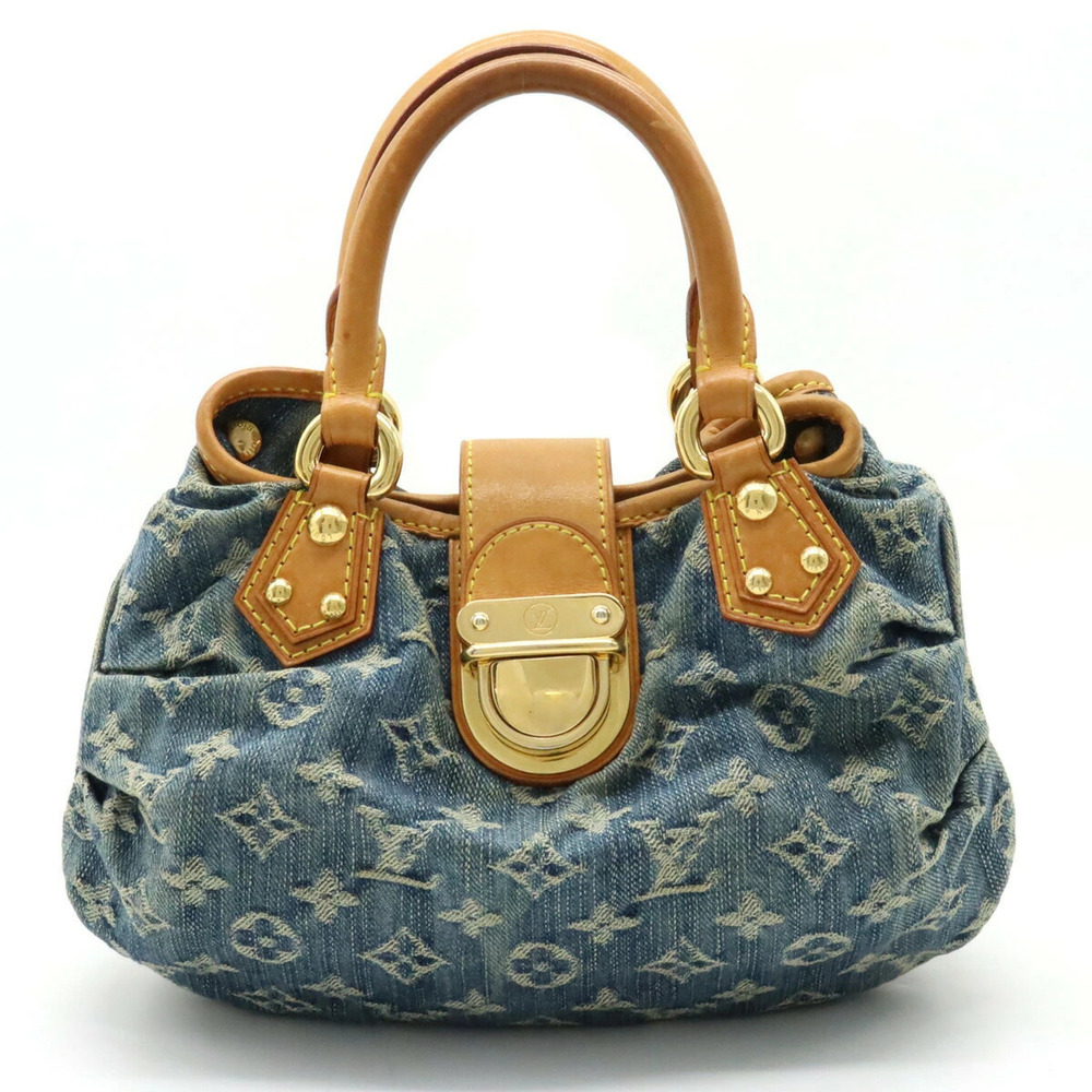 Louis Vuitton Monogram Denim Pleated Handbag Bag Blue